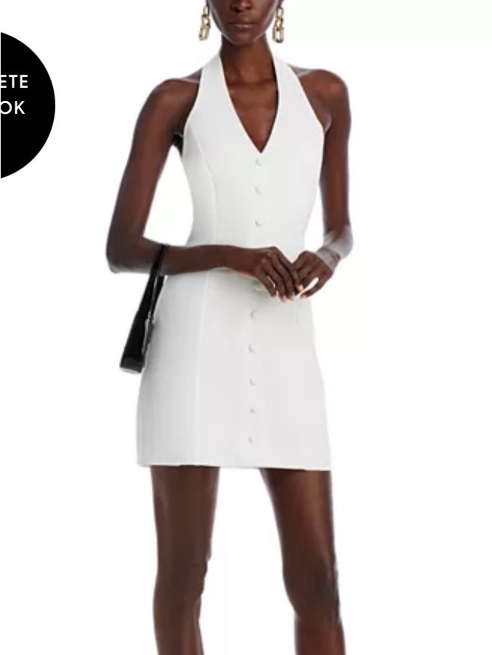 Aqua White Halter Button-Front Mini Dress